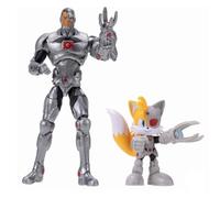 DC x Sonic Tails & Cyborg Action Figure Multipack, Officially Licensed by Jakks Pacific, Includes 2.5" & 5" Classic Action Figures, Detailed Articulated Design, Sonic x DC Collectibles