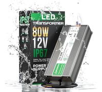 DC12V 80W LED Driver Waterproof IP67, Ultra Slim LED Transformer 90-250V AC to 12V DC 6.67A 80 Watt Quiet Low Volt Converter LEDs Power Supply Constant Voltage For LEDs Strip, Indoor & Outdoor