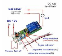 DC12V Adjustable Infinite Cycle Loop Delay Timer Dc12V Adjustable The relay is triggered the module will open delay will be interrupted immediately