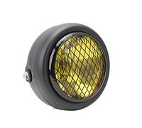 DC12V Universal Motorcycle Retro Headlight, High/Low Beam Front Light, Iron and Glass Construction with Curved Lens for CG125 GN125 ((Black shell and yellow cover))