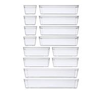 DCA 14 Pieces Clear Plastic Storage Tray for Makeup Kitchen Utensils Jewelry Gadgets