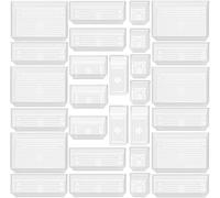 DCA 28 PCS Clear Plastic Drawer Organiser Set, 4-Size Versatile Bathroom and Vanity Drawer Organizer Trays, Storage Bins for Makeup, Jewelries, Kitchen Utensils and Office