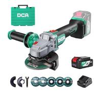 DCA Cordless Angle Grinder 125MM, 20V Brushless Motor 8500RPM, Battery Grinder Tool-Free Guard, 4.0Ah Battery & Charger, Power Electric Cut Off Tool with 6 Discs for Cutting, Grinding, Polishing