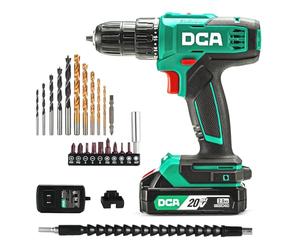 DCA Cordless Drill Set, 354 in-lbs Torque, 3/8" Keyless Chuck, Electric Power Drill with 2.0Ah Battery and Charger,18+1 Position,25-Piece 20V Drill Driver Kit, ADJZ2035
