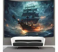 DCABEIOOE 3D Pirate Ship Printed Wall Blanket Home Decoration Bedding Poster Wall Art Tapestry Tapestries Wall Hanging Soft Polyester for Living Room Bedroom Dorm Decor 180cmx230cm