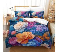 DCABEIOOE 3D Printed Quilt Cover Colored Roses 3 Pieces Bedding Soft Microfiber with Zipper Closure，Pillowcases for Kids Girls Boys Adults Bedroom Double（200x200cm）
