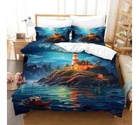 DCABEIOOE Lighthouse 3D Printed Quilt Cover Set 3 Pieces Bedspread Soft Microfiber with Zipper Closure，Pillowcases for Kids Girls Boys Adults Bedroom Double（200x200cm）