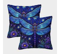 DCABEIOOE Purple Dragonfly Cushion Cover Pack of 2 Home Decor Purple Dragonfly Cushions Square Pillowcases for Living Room Sofa Couch Bed 50x50cm