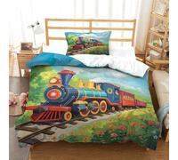 DCABEIOOE Steam Train 3D Printed Cover Set Bedding Gaming Bedding Sets Single Size Single(135x200cm)
