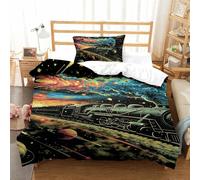 DCABEIOOE Steam Train 3D Printed Duvet Cover Set with Hidden Zipper Bedding Microfiber Comforter Cover with Pillowcase for Kids Boys Adult Easy Care Single(135x200cm)