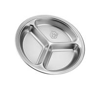 Dcaknri 3 Compartment Stainless Steel Round Plate for Food Separation Space Saving Serving Dish Kitchen Dining Accessories Dormitory Dinnerware with Sections