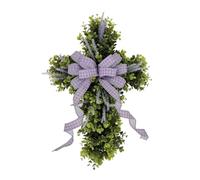 Dcaknri Easter Wreath with Big Bowknot Crossed Shape Plastics Artificial Hanging for for Door Wall Window Garden Decoration Outdoor Easter Wreath