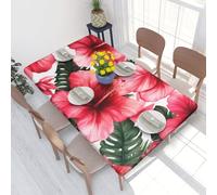 DCARSETCV beautiful Hibiscus Flower Printed 4FT Waterproof Tablecloth with Elastic Edged Protect & Decor Your Table, Oil-proof Washable Table Cloth Cover for Dinner Picnic Party