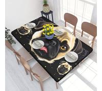 DCARSETCV Black Yellow Pug Printed 4FT Waterproof Tablecloth with Elastic Edged Protect & Decor Your Table, Oil-proof Washable Table Cloth Cover for Dinner Picnic Party