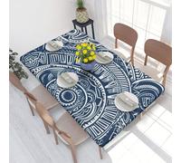 DCARSETCV Blue Polynesian Maori Tribal Pattern Printed 4FT Waterproof Tablecloth with Elastic Edged Protect & Decor Your Table, Oil-proof Washable Table Cloth Cover for Dinner Picnic Party