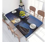 DCARSETCV Boat on the lake at night Printed 4FT Waterproof Tablecloth with Elastic Edged Protect & Decor Your Table, Oil-proof Washable Table Cloth Cover for Dinner Picnic Party