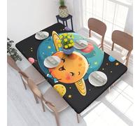 DCARSETCV Cute Cartoon Planets Printed 4FT Waterproof Tablecloth with Elastic Edged Protect & Decor Your Table, Oil-proof Washable Table Cloth Cover for Dinner Picnic Party