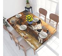 DCARSETCV Dog Catching Pheasant Printed 4FT Waterproof Tablecloth with Elastic Edged Protect & Decor Your Table, Oil-proof Washable Table Cloth Cover for Dinner Picnic Party