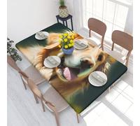 DCARSETCV Golden Retriever Dog Printed 4FT Waterproof Tablecloth with Elastic Edged Protect & Decor Your Table, Oil-proof Washable Table Cloth Cover for Dinner Picnic Party