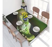 DCARSETCV Green Lizard Printed 4FT Waterproof Tablecloth with Elastic Edged Protect & Decor Your Table, Oil-proof Washable Table Cloth Cover for Dinner Picnic Party