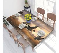 DCARSETCV Hunting Flying Wild Ducks Printed 4FT Waterproof Tablecloth with Elastic Edged Protect & Decor Your Table, Oil-proof Washable Table Cloth Cover for Dinner Picnic Party
