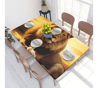 DCARSETCV lion and bird at sunset Printed 4FT Waterproof Tablecloth with Elastic Edged Protect & Decor Your Table, Oil-proof Washable Table Cloth Cover for Dinner Picnic Party