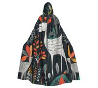 DCARSETCV Scandinavian Animals Prints Hooded Cloak for Adults, Unisex Cosplay Cape with Neck Tie, Halloween Party Robe Costume for Role Play Stage Performance Masquerade, 58 Inches Long
