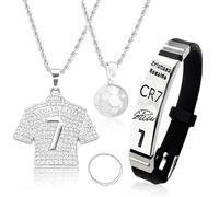 dcas 3 Pieces Jersey Chain Necklace Football, Steel Football Pendant Necklace, Alloy Football Necklace, Football Chain Silver, Necklace Football Pendant, Silver Football Pendant (With Bracelet), Eén