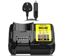 DCB112 Charger Replacement for DeWalt 12V 20V 60V Max Li-ion Battery with 12V/24V DC Input Cigarette Lighter Plug & 100V-240V AC Input Charger, 2-in-1 Battery Charger and Vehicle Charger(No Battery)