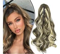Dcbaboo 18inch Claw Clip in Ponytail Hair Extensions Long Wavy Ponytail Extension Curly Synthetic Pony tails Natural Wave One Piece Hairpiece Fake Ponytail for Women, Ash Blonde/Bleach Blonde