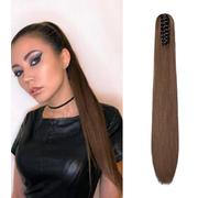 Dcbaboo 22inch Claw Clip in Ponytail Hair Extensions Long Straight Ponytail Extension Synthetic Pony tails Natural Wave One Piece Hairpiece Fake Ponytail for Women, Dark Brown/Light Auburn