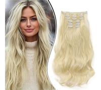 Dcbaboo Clip-In Hair Extensions, Wavy Clip-In Hairpiece, Wavy, 6 Pieces, 55 cm, Synthetic Hair Extensions with Clips, Curly Curls, Long Hair Extensions for Women, Platinum Blonde