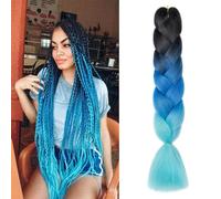 Dcbaboo Hair Extensions for Braiding Jumbo Braiding Hair Extension 1pack 24inch Synthetic Hair Kanekalon Ombre Braids Extensions Hair Afro Crochet Twist Box Braids 100g, Black-Royal Blue-Sky blue