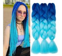 Dcbaboo Jumbo Braiding Hair Extensions - 3 Packs, 24 Inch Synthetic Ombre Braids - Afro, Crochet, Twist - Kanekalon, Royal Blue-Sky Blue
