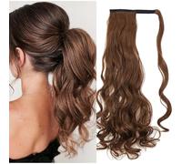 Dcbaboo Ponytail Hairpiece Braid Extensions, Wavy Long, 60 cm, Wrapped Ponytail Extension, Hair Extension Braid Clip-In Synthetic Curls, Ponytail Extension, Wavy, Medium Brown & Auburn