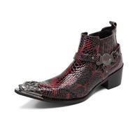 Dcbdx Casual Metal Pointed-Toe Ankle Boots for Men Hign Heel Snake Print Chelsea Boots Dress Party Disco Western Boots,Red,12 UK