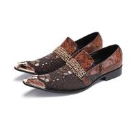 Dcbdx Men's Formal Dress Loafers Soft Cowhide Snakeskin Pattern Metal Toe Chain Decor for Wedding,Brown,8 UK