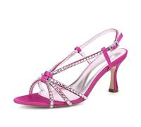 Dcbdx Slingback Sandal Women Cute Rhinestone Strappy Open Toe Stiletto Heels Buckle Sexy High Heeled Prom Party Wedding Daily Wear Dress Shoes,Rose Red,9 UK