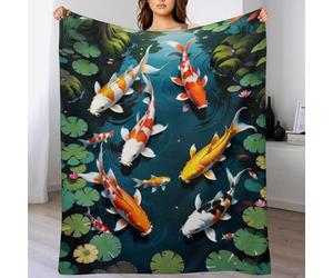 DCCCY Koi Fish Throw Blanket, Soft Lightweight Blankets Breathable And Moisture Absorption for All Season for Couch/Bed, 150×200cm