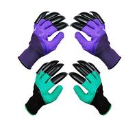 DCCPAA Garden Gloves with Claws 2 Pairs（Two Hands with Claws)for Digging, Planting, Weeding, Seeding-Waterproof, Best Gardening Gifts for Men and Women-Purple+Green