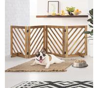 dCee Solid Acacia Wood Dog Gate, Freestanding Indoor Extra Wide 81 in, Foldable Pet Gate with 4 Panels & 2 Support Legs, Ebony