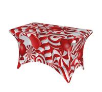 DCEHGEW 4FT Spandex Rectangular Table Cloth, Candy Canes Printed Fitted Elastic Tablecloths Washable Table Cover for Event, Wedding, Banquet & Party