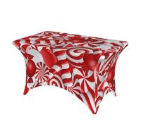 DCEHGEW 4FT Spandex Rectangular Table Cloth, Candy Canes Printed Fitted Elastic Tablecloths Washable Table Cover for Event, Wedding, Banquet & Party