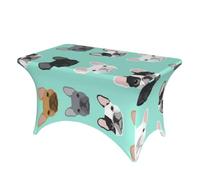 DCEHGEW 4FT Spandex Rectangular Table Cloth, French Bulldog Printed Fitted Elastic Tablecloths Washable Table Cover for Event, Wedding, Banquet & Party