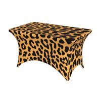 DCEHGEW 4FT Spandex Rectangular Table Cloth, Leopard Pattern Print Printed Fitted Elastic Tablecloths Washable Table Cover for Event, Wedding, Banquet & Party