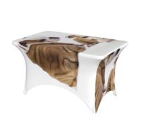 DCEHGEW 4FT Spandex Rectangular Table Cloth, Two Cute Bulldog Dogs Printed Fitted Elastic Tablecloths Washable Table Cover for Event, Wedding, Banquet & Party