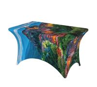 DCEHGEW 4FT Spandex Rectangular Table Cloth, view of the city Printed Fitted Elastic Tablecloths Washable Table Cover for Event, Wedding, Banquet & Party