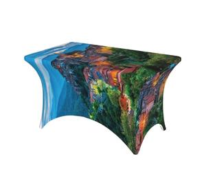 DCEHGEW 4FT Spandex Rectangular Table Cloth, view of the city Printed Fitted Elastic Tablecloths Washable Table Cover for Event, Wedding, Banquet & Party