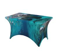 DCEHGEW 4FT Spandex Rectangular Table Cloth, West Indian Manatees Printed Fitted Elastic Tablecloths Washable Table Cover for Event, Wedding, Banquet & Party
