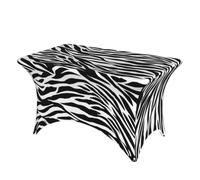 DCEHGEW 4FT Spandex Rectangular Table Cloth, Zebra Print Printed Fitted Elastic Tablecloths Washable Table Cover for Event, Wedding, Banquet & Party